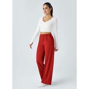 Halara Womens S Burnt Orange Wide Leg Flex Work Comfort Stretch Ankle Pants